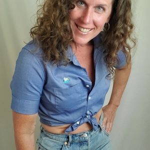 Port Authority women's retro style blue work shirt